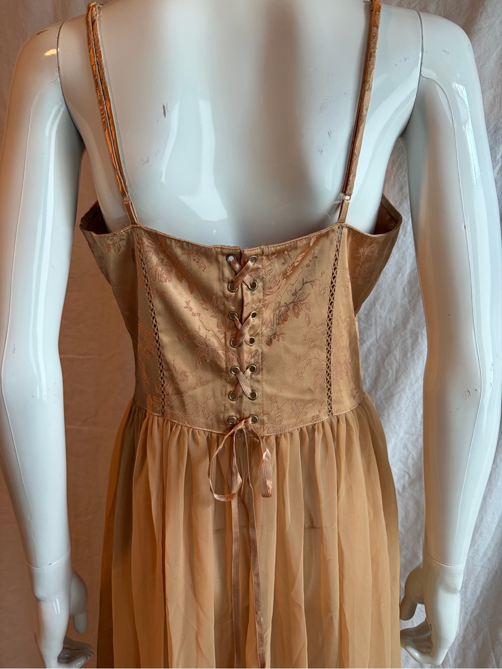 Victoria's Secret Gold Satin & Chiffon Lace-up Corset Maxi Dress - Picture 8 of 8
